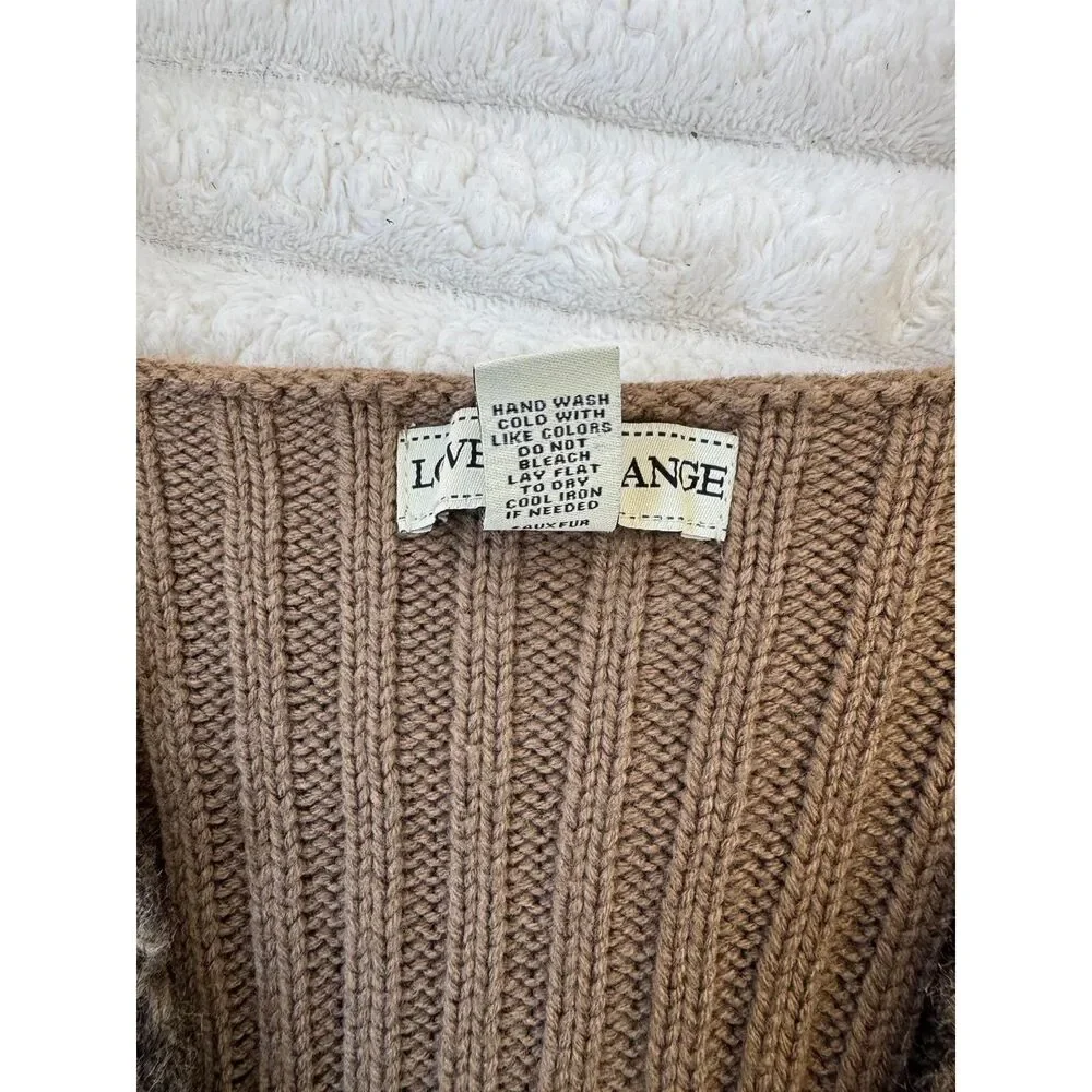 Love Change Italy Brown Faux Fur & Ribbed Knit Open Front Vest Size Small